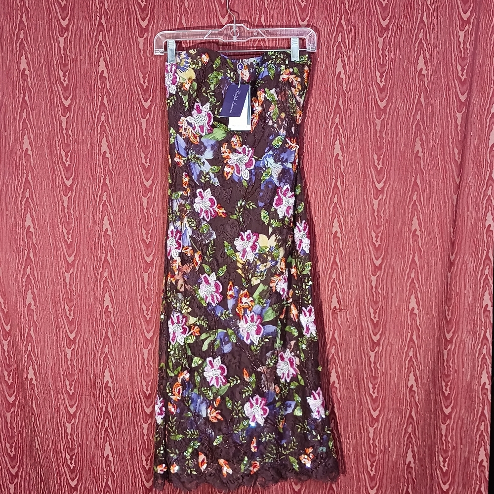 RALPH LAUREN Brown Sequin/Beads Floral Sleeveless Cocktail Dress Women's 2 NWT - Picture 2 of 16
